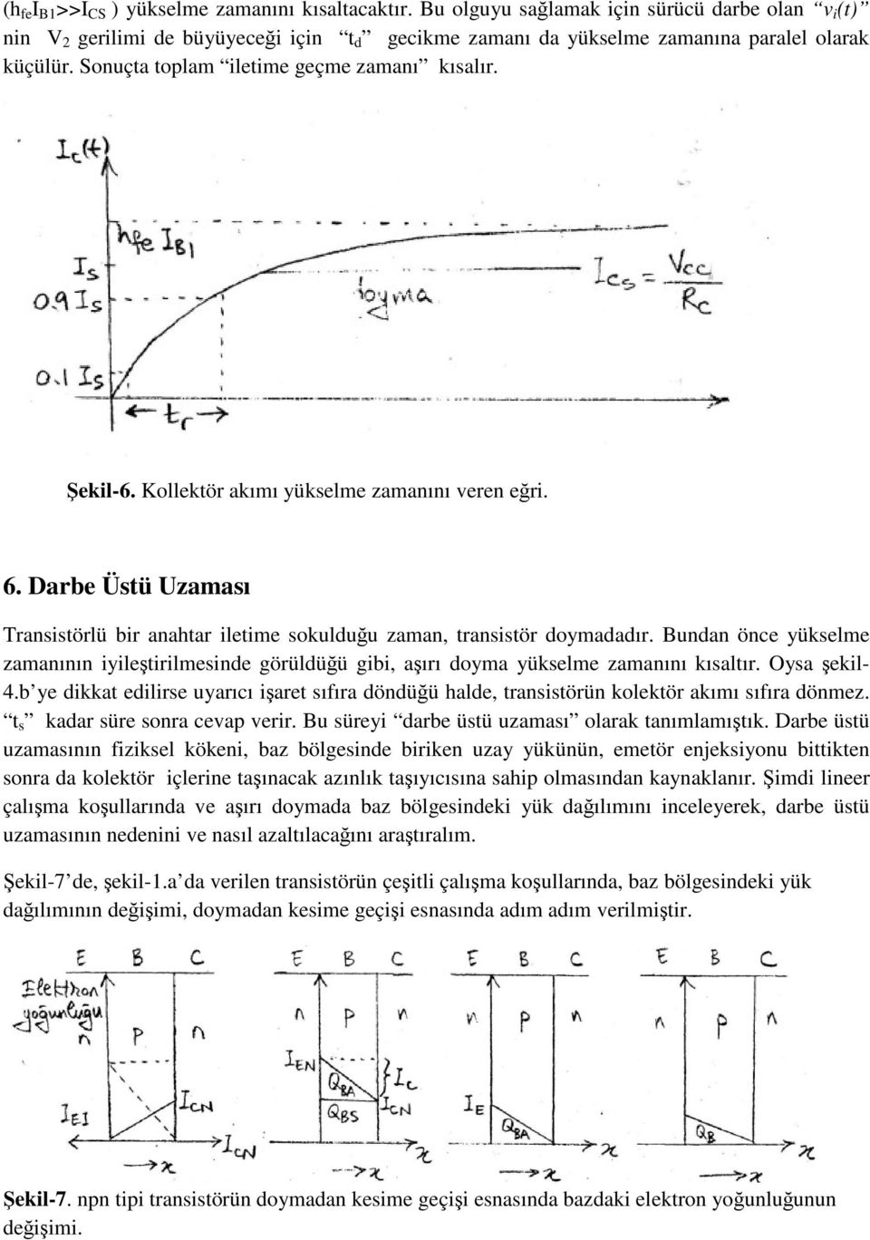 Şekil-6. Kollektör akımı yükselme zamanını veren eğri. 6. Darbe Üstü Uzaması Transistörlü bir anahtar iletime sokulduğu zaman, transistör doymadadır.