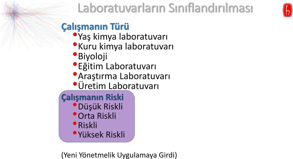 Araştırma Laboratuvarı Üretim Laboratuvarı Çalışmanın Riski Düşük