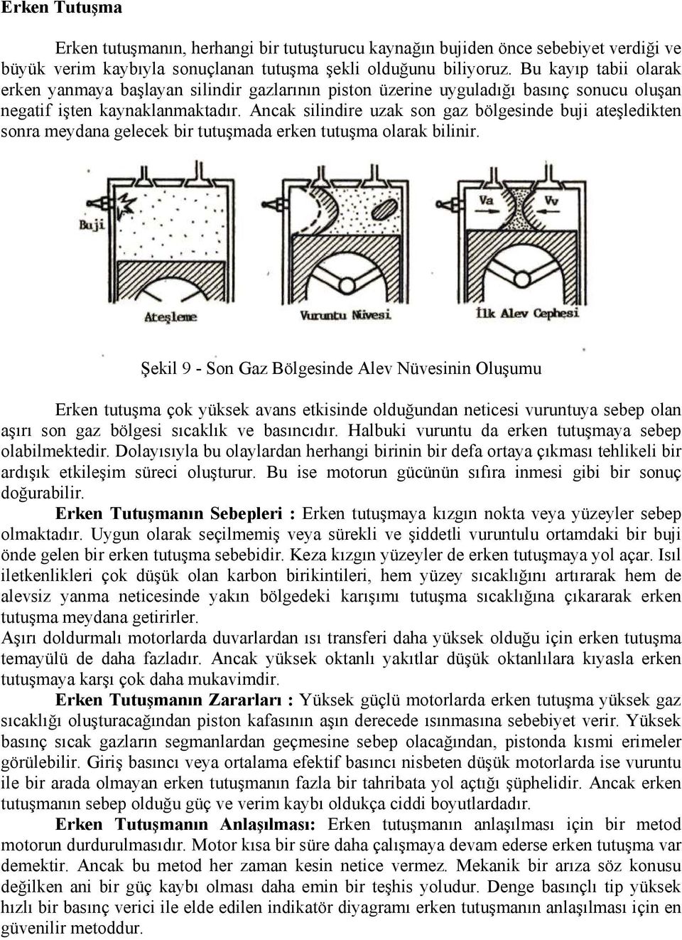 Ancak silindire uzak son gaz bölgesinde buji ateşledikten sonra meydana gelecek bir tutuşmada erken tutuşma olarak bilinir.