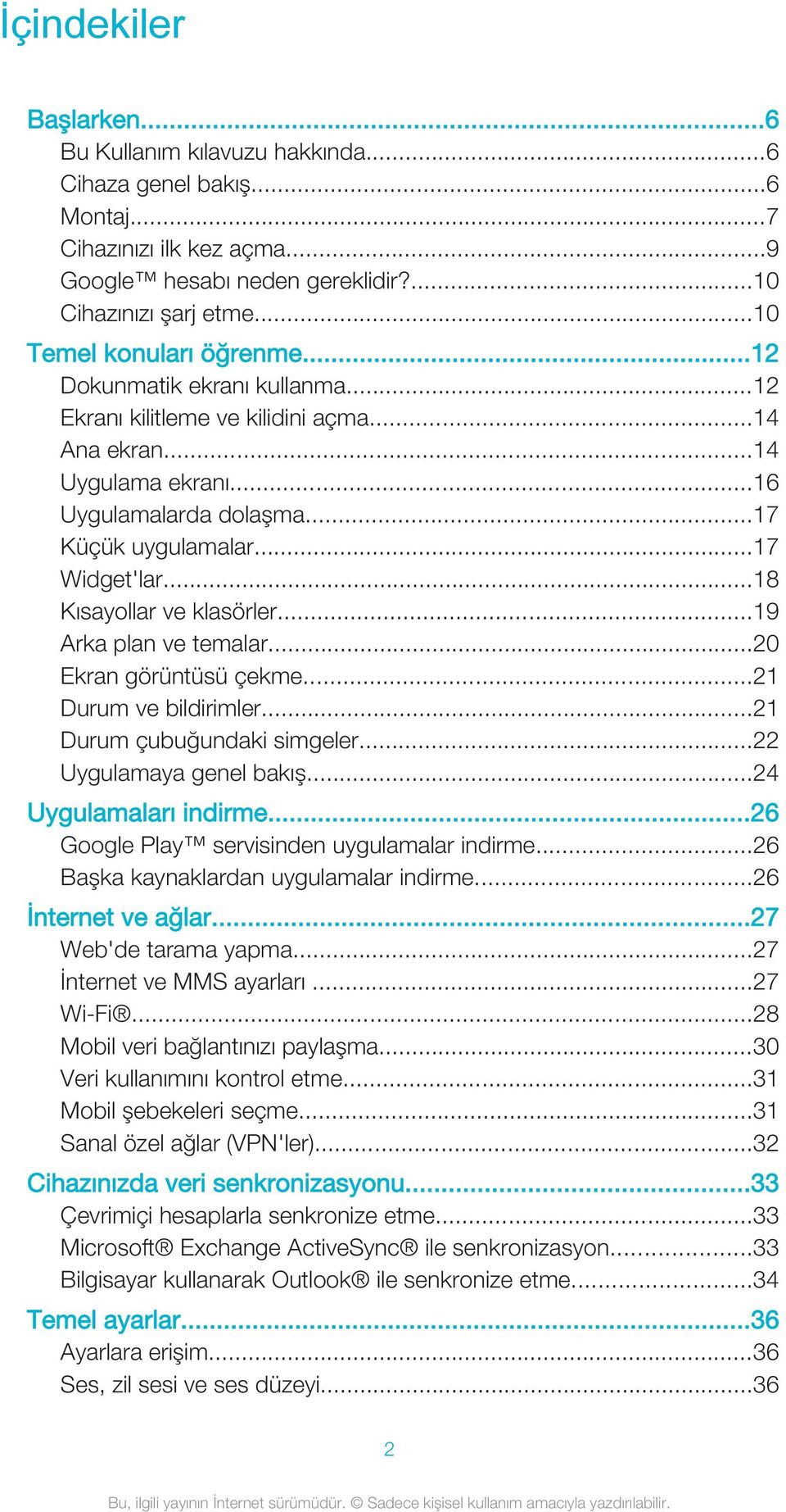 ..18 Kısayollar ve klasörler...19 Arka plan ve temalar...20 Ekran görüntüsü çekme...21 Durum ve bildirimler...21 Durum çubuğundaki simgeler...22 Uygulamaya genel bakış...24 Uygulamaları indirme.