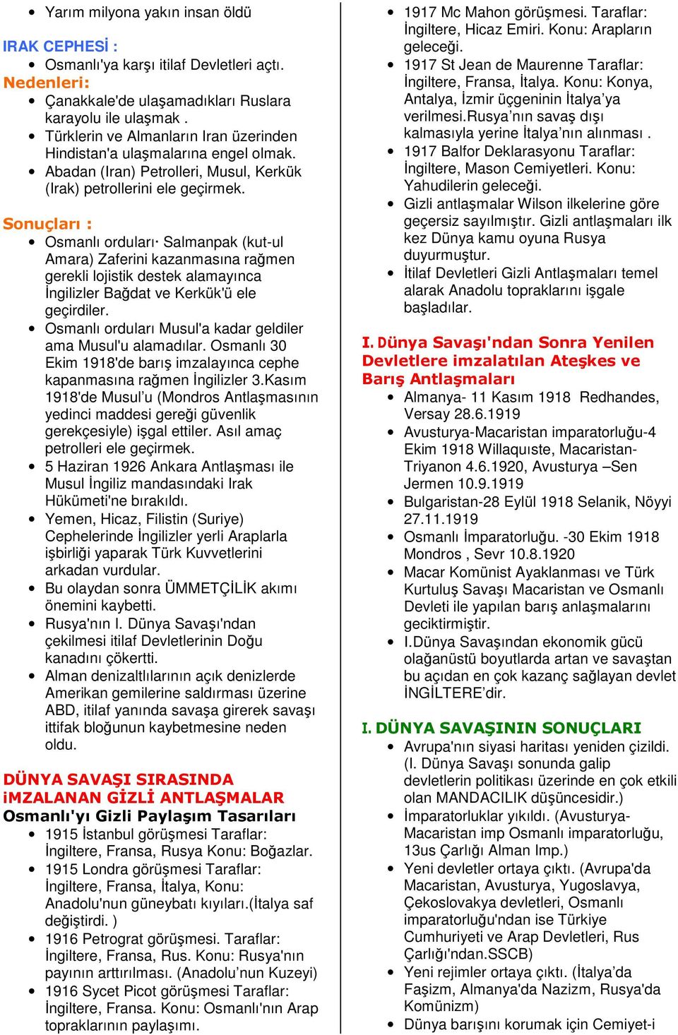 Sonuçları : Osmanlı orduları Salmanpak (kut-ul Amara) Zaferini kazanmasına rağmen gerekli lojistik destek alamayınca İngilizler Bağdat ve Kerkük'ü ele geçirdiler.