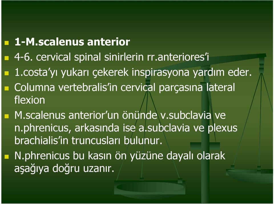 Columna vertebralis in cervical parçasına lateral flexion M.scalenus anterior un önünde v.