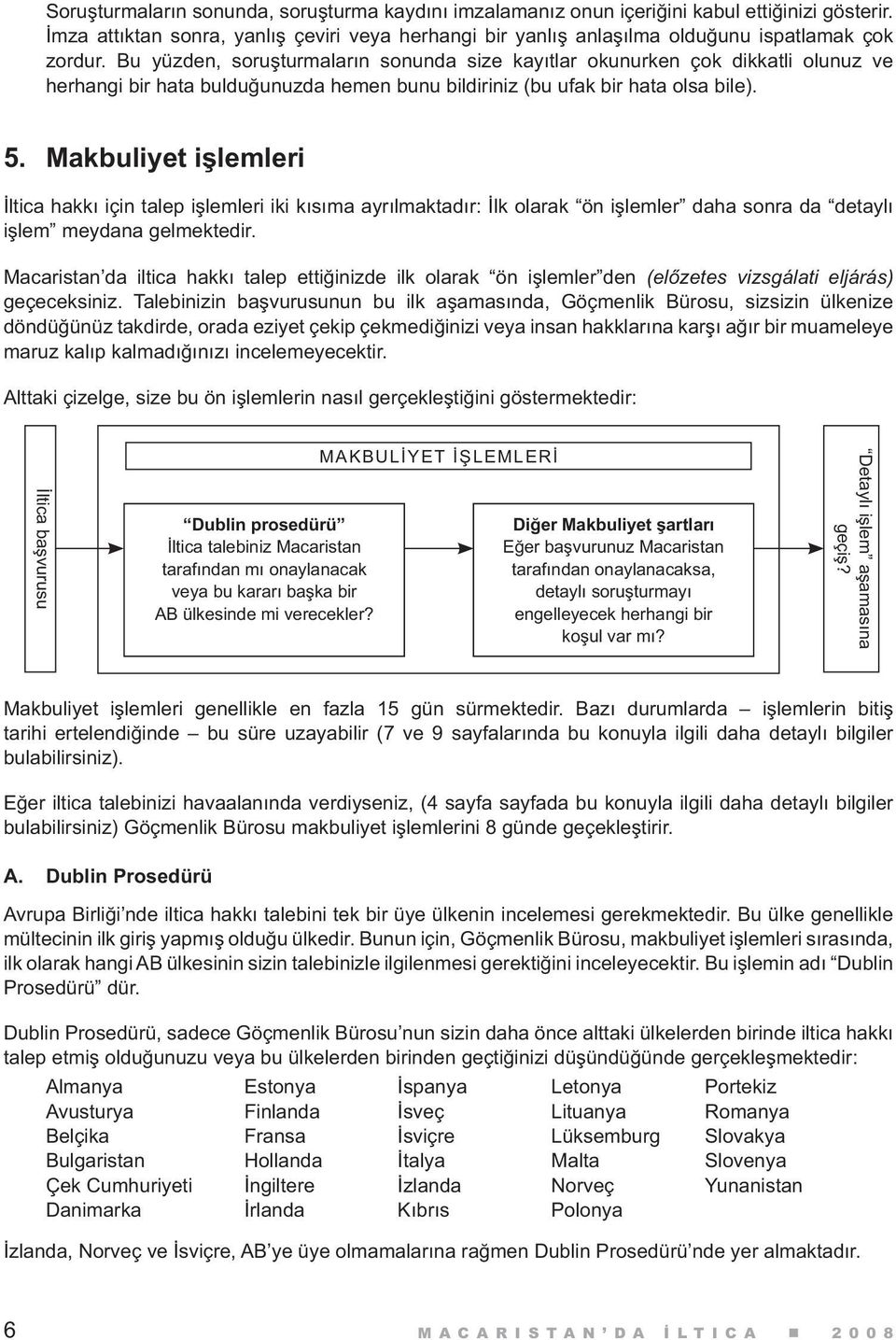 Makbuliyet işlemleri İltica hakkı için talep işlemleri iki kısıma ayrılmaktadır: İlk olarak ön işlemler daha sonra da detaylı işlem meydana gelmektedir.