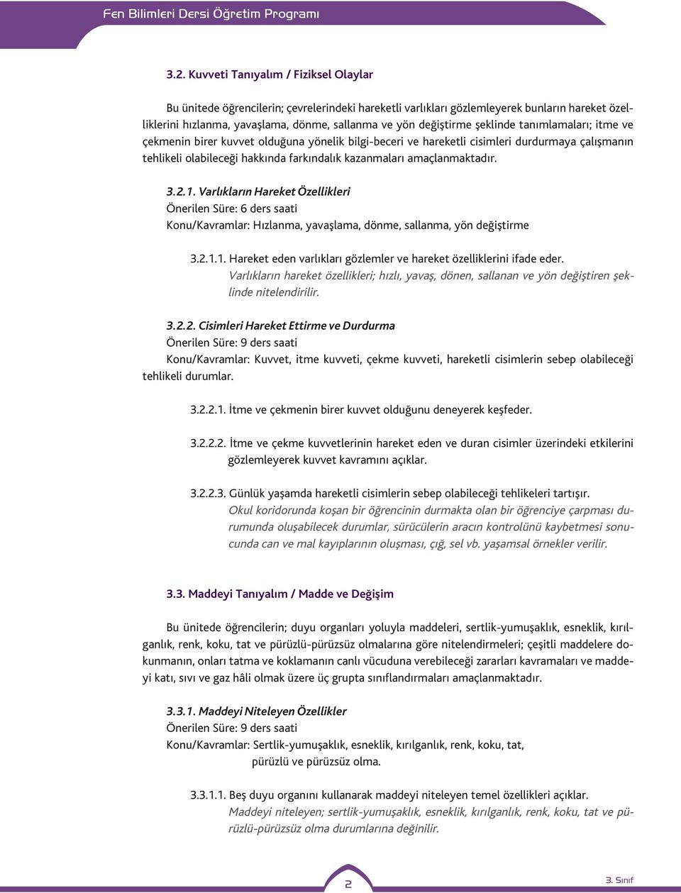 amaçlanmaktadır. 3.2.1. Varlıkların Hareket Özellikleri Konu/Kavramlar: Hızlanma, yavaşlama, dönme, sallanma, yön değiştirme 3.2.1.1. Hareket eden varlıkları gözlemler ve hareket özelliklerini ifade eder.