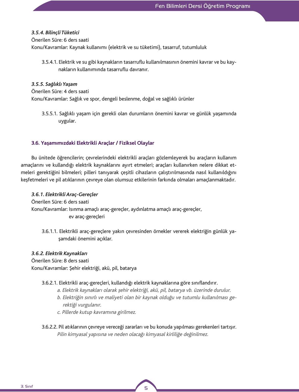 5. Sağlıklı Yaşam Önerilen Süre: 4 ders saati Konu/Kavramlar: Sağlık ve spor, dengeli beslenme, doğal ve sağlıklı ürünler 3.5.5.1.