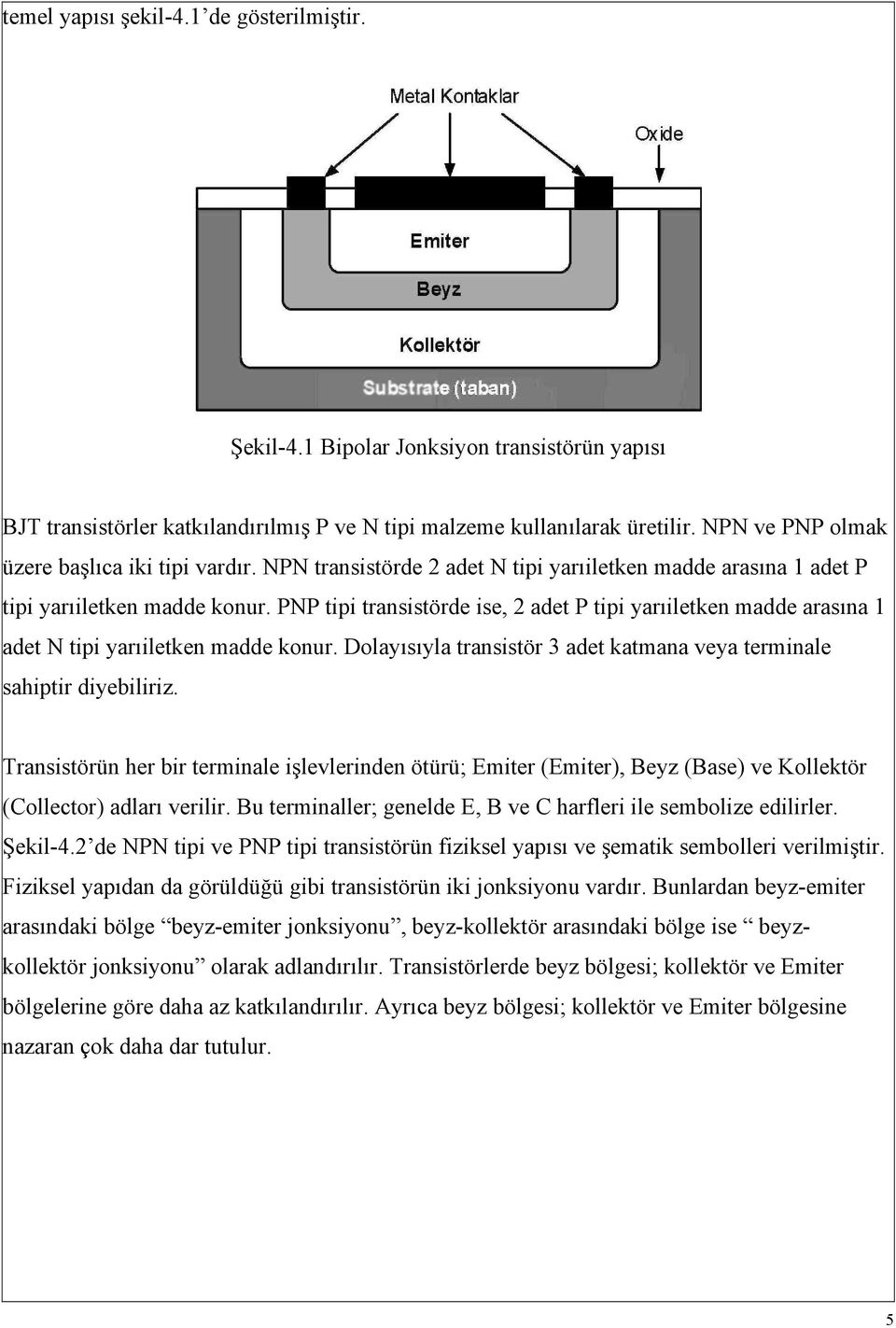 PNP tipi transistörde ise, 2 adet P tipi yarıiletken madde arasına 1 adet N tipi yarıiletken madde konur. Dolayısıyla transistör 3 adet katmana veya terminale sahiptir diyebiliriz.