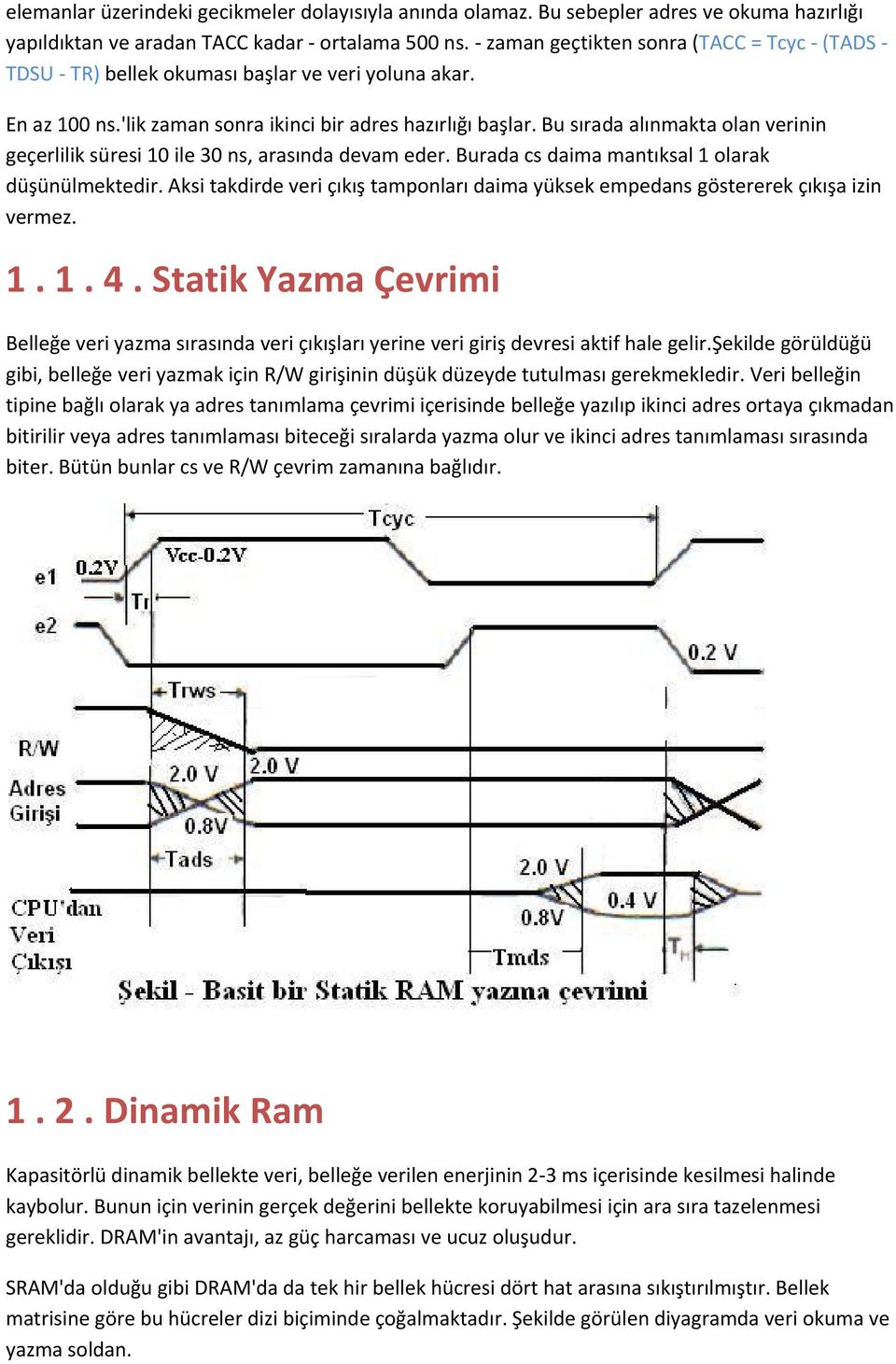 Bu sırada alınmakta olan verinin geçerlilik süresi 10 ile 30 ns, arasında devam eder. Burada cs daima mantıksal 1 olarak düşünülmektedir.