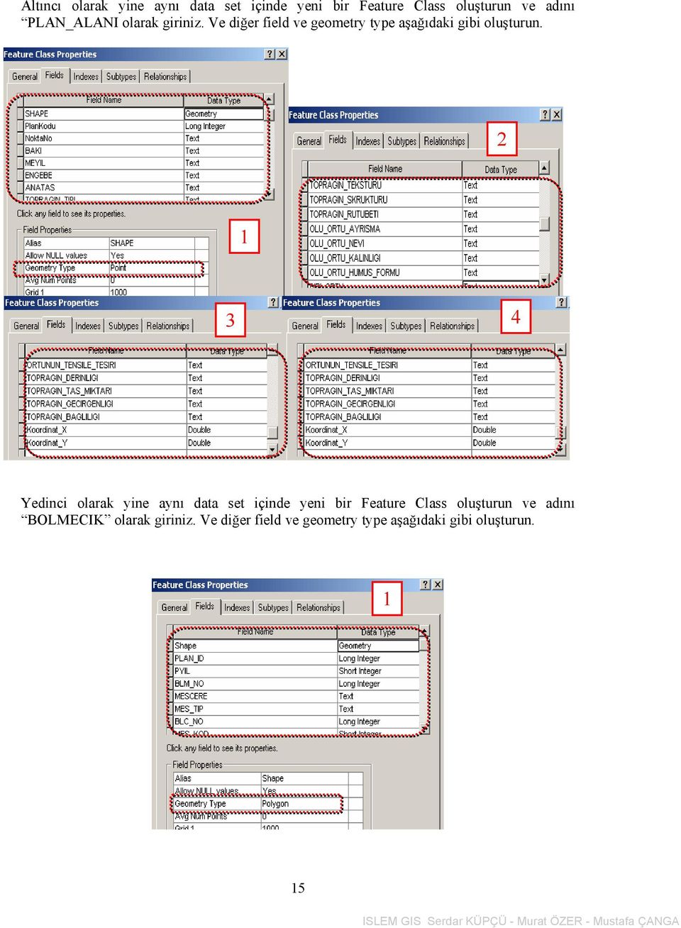 2 1 3 4 Yedinci olarak yine aynı data set içinde yeni bir Feature Class oluşturun ve