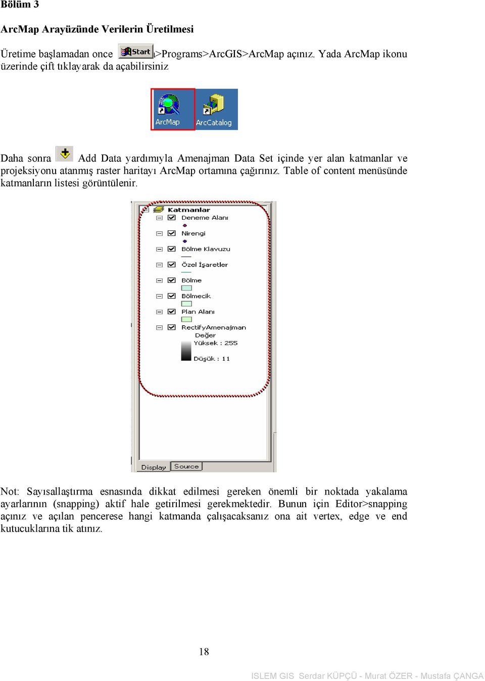 raster haritayı ArcMap ortamına çağırınız. Table of content menüsünde katmanların listesi görüntülenir.