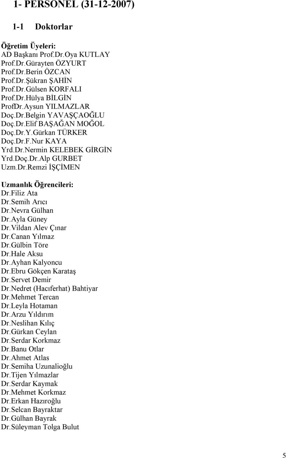 Filiz Ata Dr.Semih Arıcı Dr.Nevra Gülhan Dr.Ayla Güney Dr.Vildan Alev Çınar Dr.Canan Yılmaz Dr.Gülbin Töre Dr.Hale Aksu Dr.Ayhan Kalyoncu Dr.Ebru Gökçen Karataş Dr.Servet Demir Dr.
