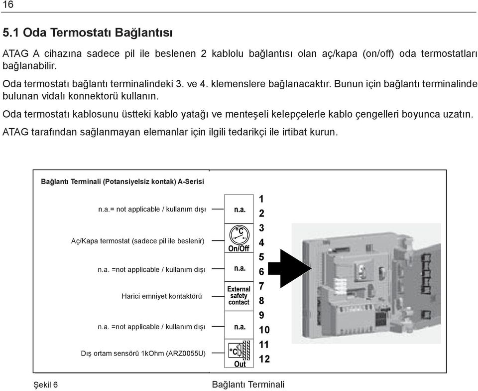 ATAG tarafından sağlanmayan elemanlar için ilgili tedarikçi ile irtibat kurun. ı Terminali(Potansiyelsiz kontak) A-Serisi Bağlantı Terminali (Potansiyelsiz kontak) A-Serisi Şekil 6 n.a. =not applicable / kullanım dışı n.