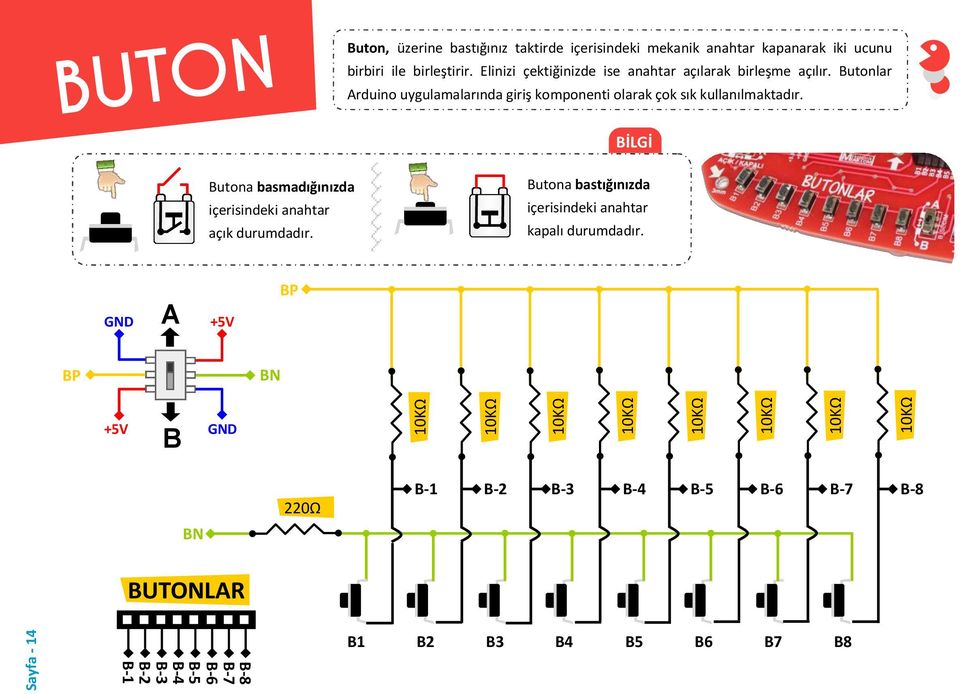 Butonlar Arduino uygulamalarında giriş komponenti olarak çok sık kullanılmaktadır.