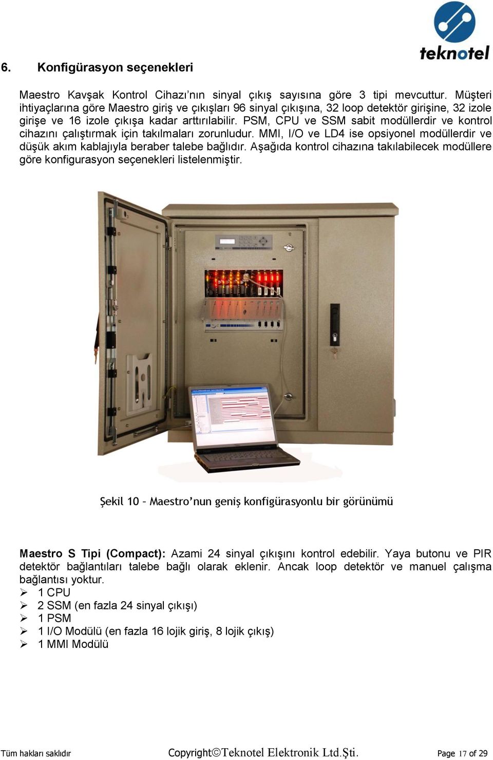 PSM, CPU ve SSM sabit modüllerdir ve kontrol cihazını çalıştırmak için takılmaları zorunludur. MMI, I/O ve LD4 ise opsiyonel modüllerdir ve düşük akım kablajıyla beraber talebe bağlıdır.