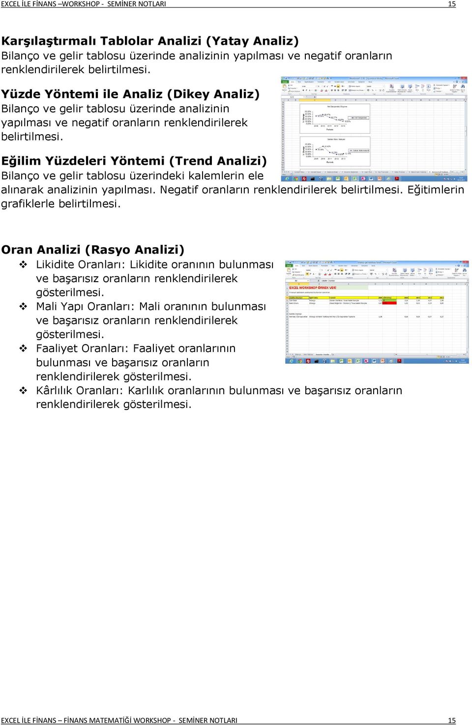 Eğilim Yüzdeleri Yöntemi (Trend Analizi) Bilanço ve gelir tablosu üzerindeki kalemlerin ele alınarak analizinin yapılması. Negatif oranların renklendirilerek belirtilmesi.