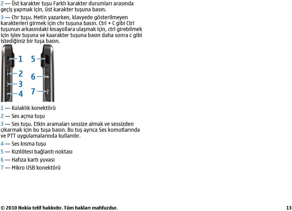 Ctrl + C gibi Ctrl tuşunun arkasındaki kısayollara ulaşmak için, ctrl girebilmek için işlev tuşuna ve kaarakter tuşuna basın daha sonra c gibi istediğiniz bir tuşa basın.