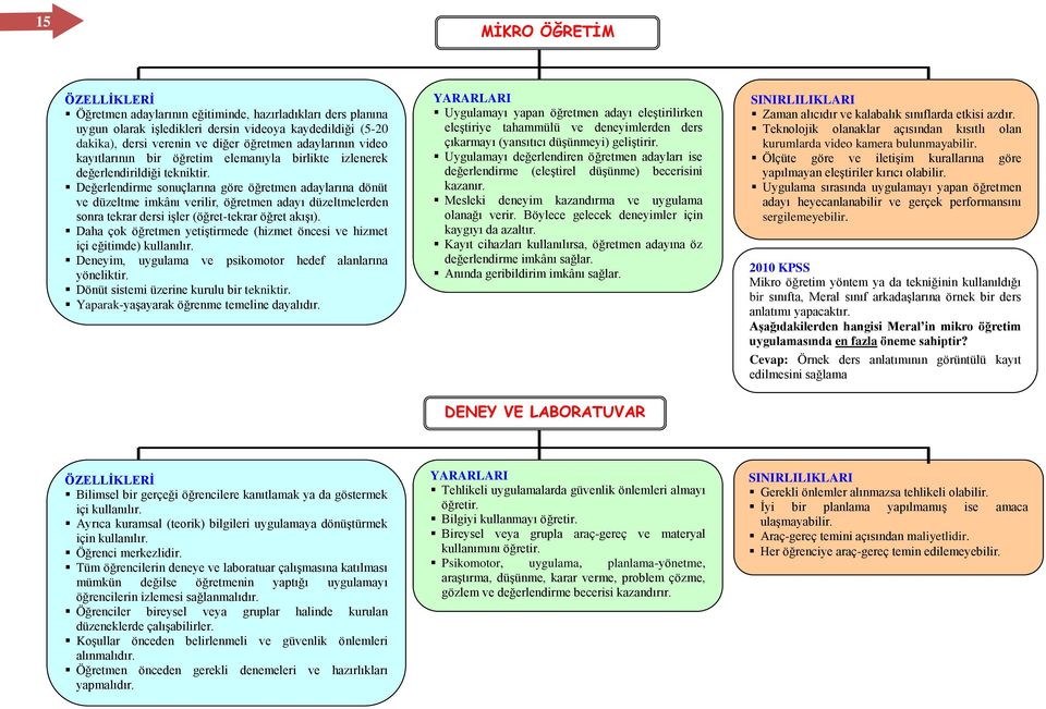 Değerlendirme sonuçlarına göre öğretmen adaylarına dönüt ve düzeltme imkânı verilir, öğretmen adayı düzeltmelerden sonra tekrar dersi işler (öğret-tekrar öğret akışı).