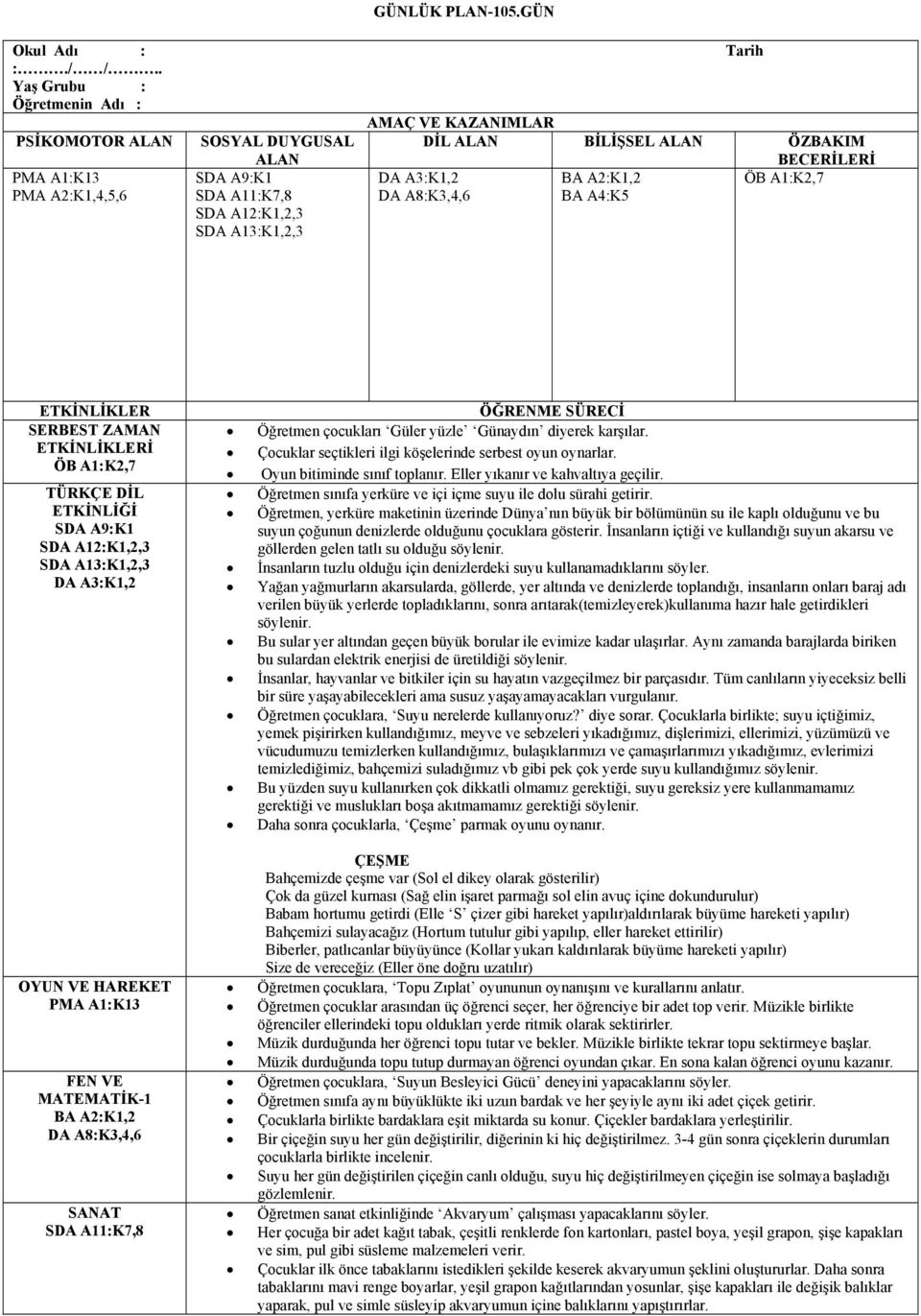 DA A3:K1,2 DA A8:K3,4,6 BA A4:K5 BECERİLERİ ETKİNLİKLER SERBEST ZAMAN ETKİNLİKLERİ TÜRKÇE DİL ETKİNLİĞİ SDA A9:K1 SDA A12:K1,2,3 SDA A13:K1,2,3 DA A3:K1,2 HAREKET PMA A1:K13 FEN VE MATEMATİK-1 DA