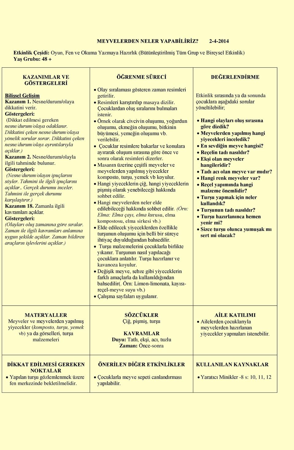 Dikkatini çeken nesne/durum/olayı ayrıntılarıyla açıklar.) Kazanım 2. Nesne/durum/olayla ilgili tahminde bulunur. (Nesne/durum/olayın ipuçlarını söyler. Tahmini ile ilgili ipuçlarını açıklar.