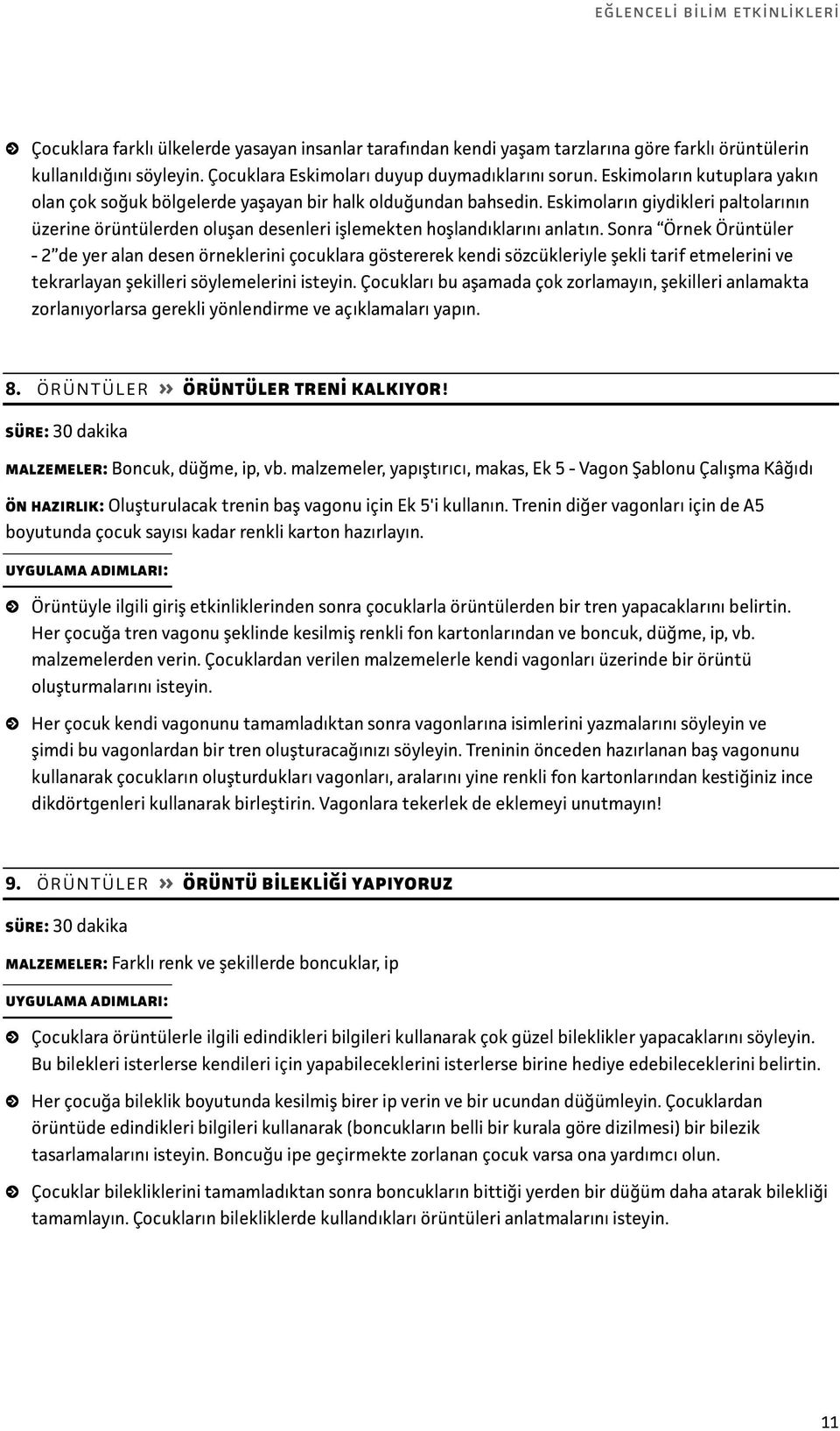 Eskimoların giydikleri paltolarının üzerine örüntülerden oluşan desenleri işlemekten hoşlandıklarını anlatın.