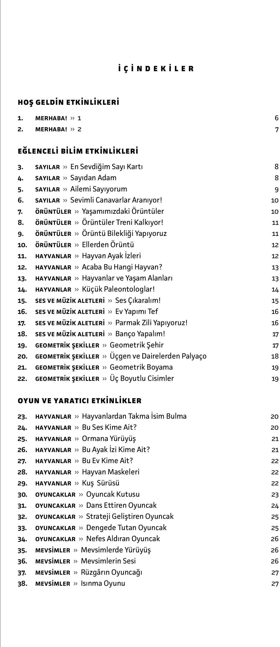 örüntüler Ellerden Örüntü 12 11. hayvanlar Hayvan Ayak İzleri 12 12. hayvanlar Acaba Bu Hangi Hayvan? 13 13. hayvanlar Hayvanlar ve Yaşam Alanları 13 14. hayvanlar Küçük Paleontologlar! 14 15.