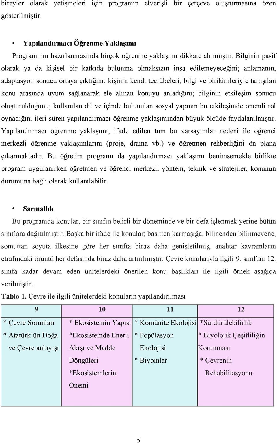 Bilginin pasif olarak ya da kişisel bir katkıda bulunma olmaksızın inşa edilemeyeceğini; anlamanın, adaptasyon sonucu ortaya çıktığını; kişinin kendi tecrübeleri, bilgi ve birikimleriyle tartışılan