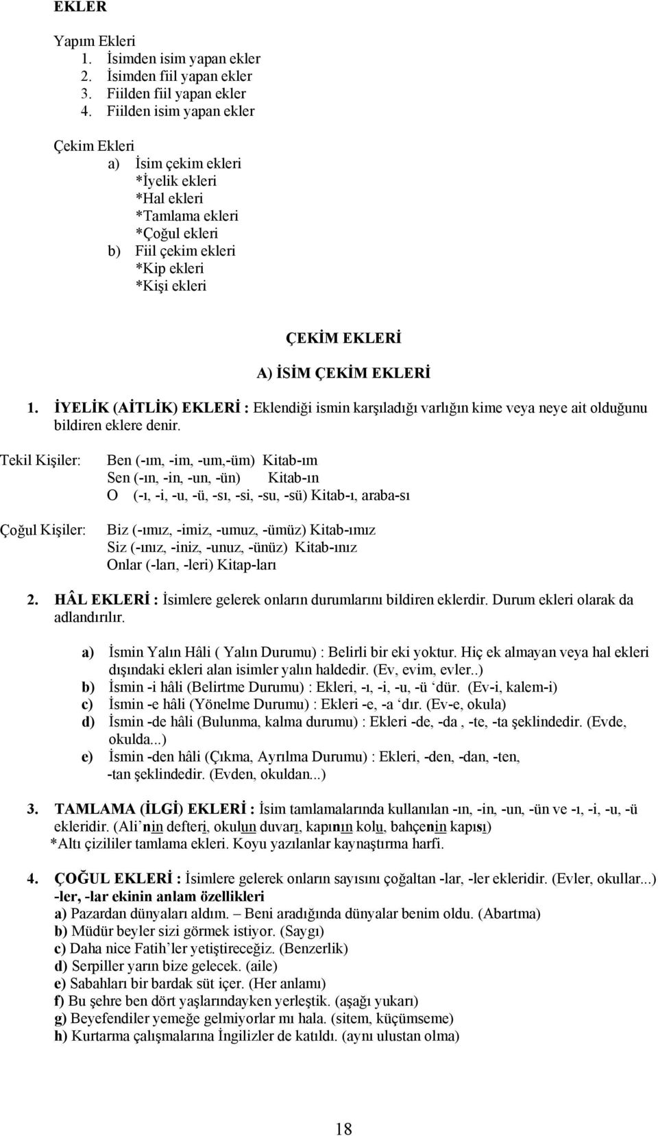 İYELİK (AİTLİK) EKLERİ : Eklendiği ismin karşıladığı varlığın kime veya neye ait olduğunu bildiren eklere denir.