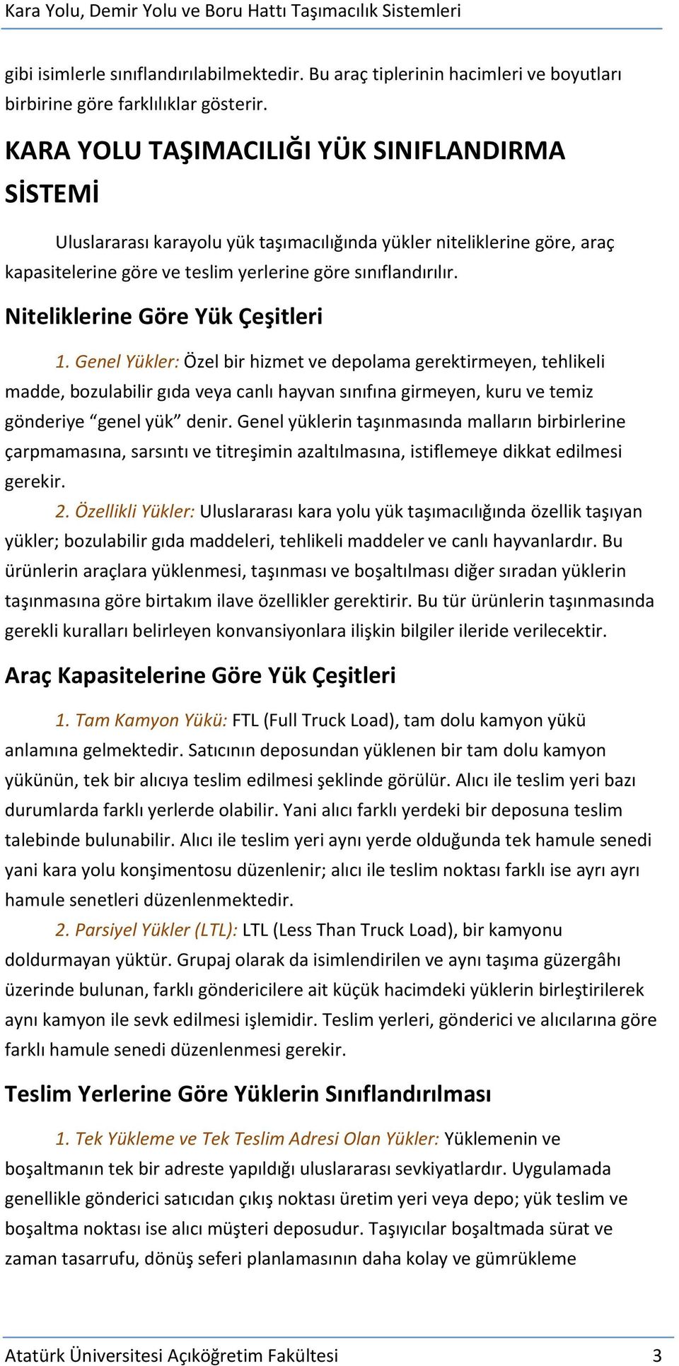 Niteliklerine Göre Yük Çeşitleri 1.