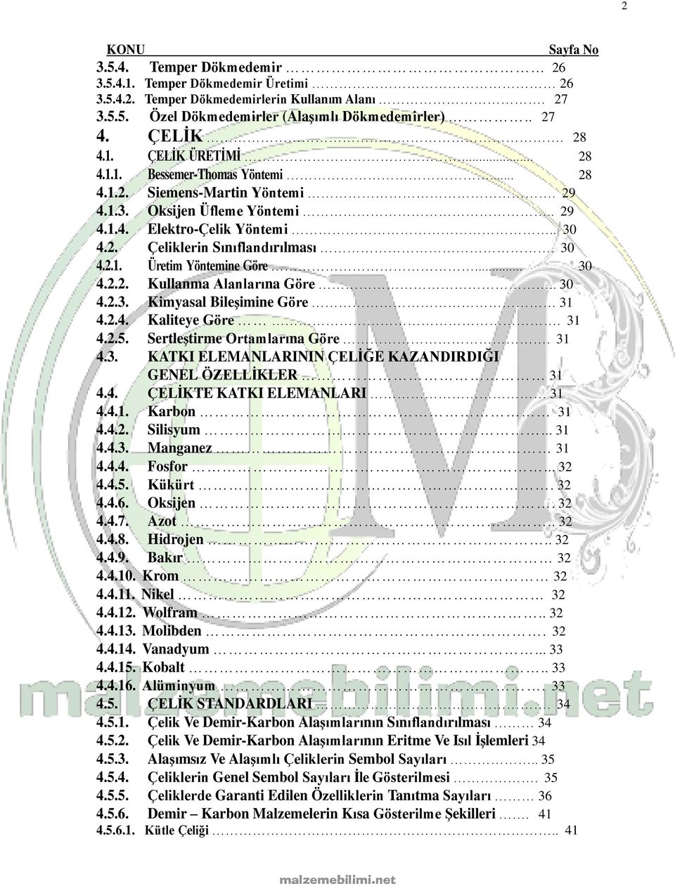 30 4.2.1. Üretim Yöntemine Göre... 30 4.2.2. Kullanma Alanlarına Göre.. 30 4.2.3. Kimyasal Bileşimine Göre 31 4.2.4. Kaliteye Göre. 31 4.2.5. Sertleştirme Ortamlarına Göre. 31 4.3. KATKI ELEMANLARININ ÇELİĞE KAZANDIRDIĞI GENEL ÖZELLİKLER 31 4.