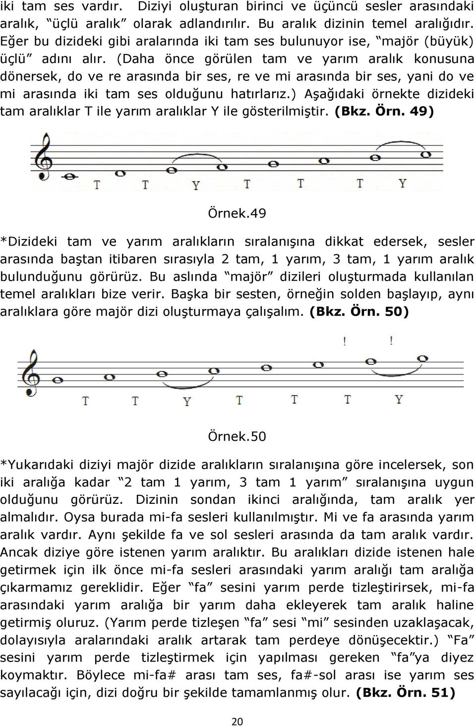 (Daha önce görülen tam ve yarım aralık konusuna dönersek, do ve re arasında bir ses, re ve mi arasında bir ses, yani do ve mi arasında iki tam ses olduğunu hatırlarız.