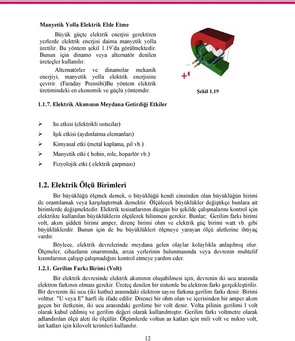 (Faraday Prensibi)Bu yöntem elektrik üretimindeki en ekonomik ve güçlü yöntemdir. Şekil 1.19 1.1.7.