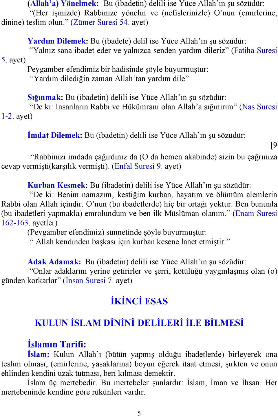 Yardım dilediğin zaman Allah tan yardım dile Sığınmak: Bu (ibadetin) delili ise Yüce Allah ın şu sözüdür: De ki: İnsanların Rabbi ve Hükümranı olan Allah a sığınırım (Nas Suresi 1-2.