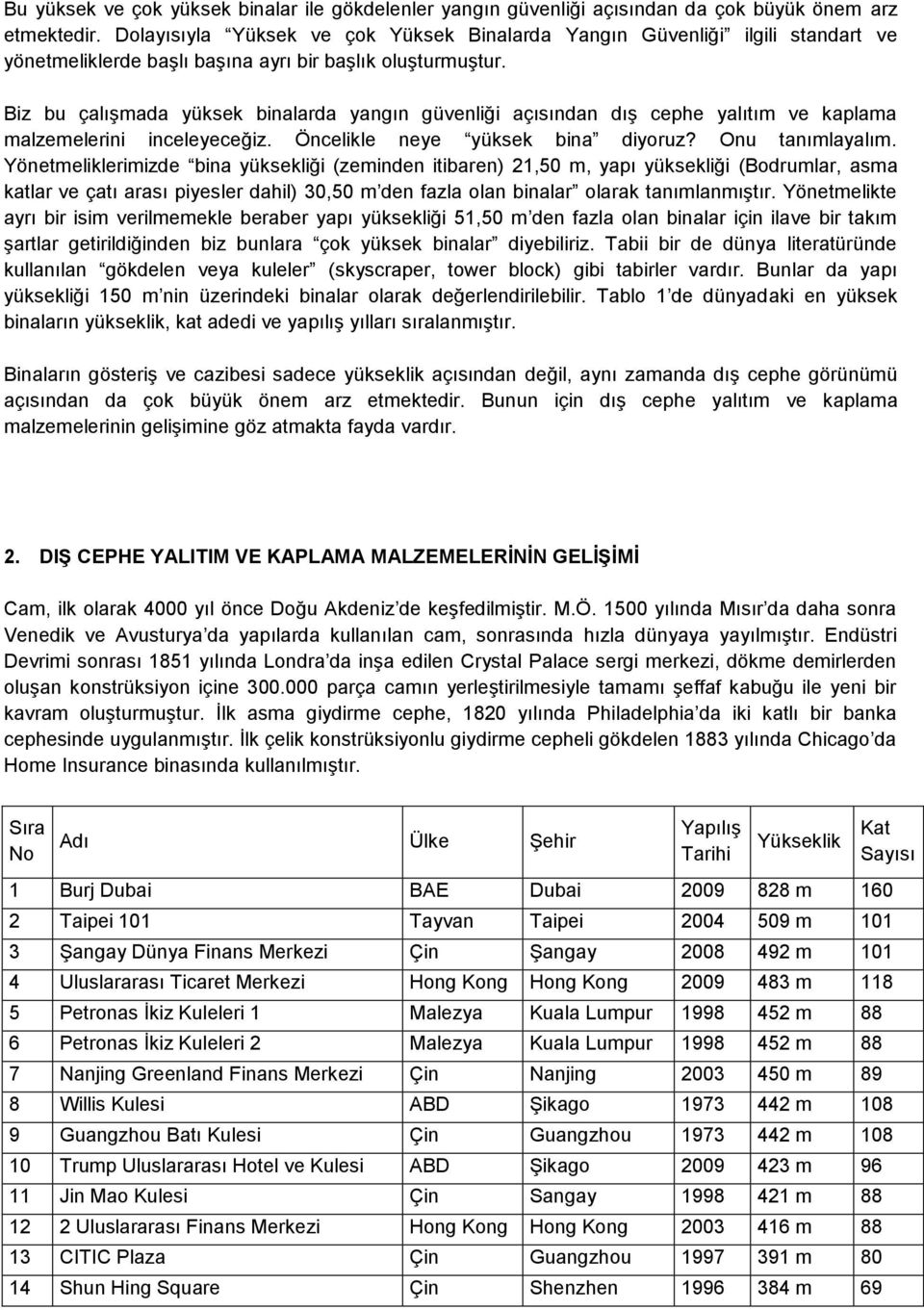 Biz bu çalışmada yüksek binalarda yangın güvenliği açısından dış cephe yalıtım ve kaplama malzemelerini inceleyeceğiz. Öncelikle neye yüksek bina diyoruz? Onu tanımlayalım.