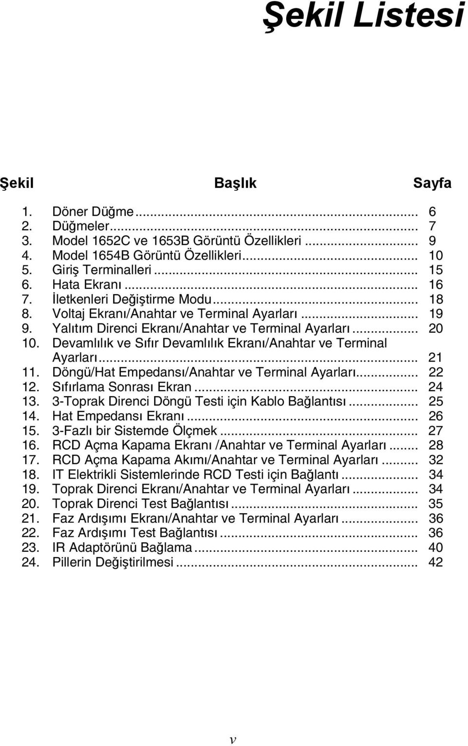 Devamlılık ve Sıfır Devamlılık Ekranı/Anahtar ve Terminal Ayarları... 21 11. Döngü/Hat Empedansı/Anahtar ve Terminal Ayarları... 22 12. Sıfırlama Sonrası Ekran... 24 13.