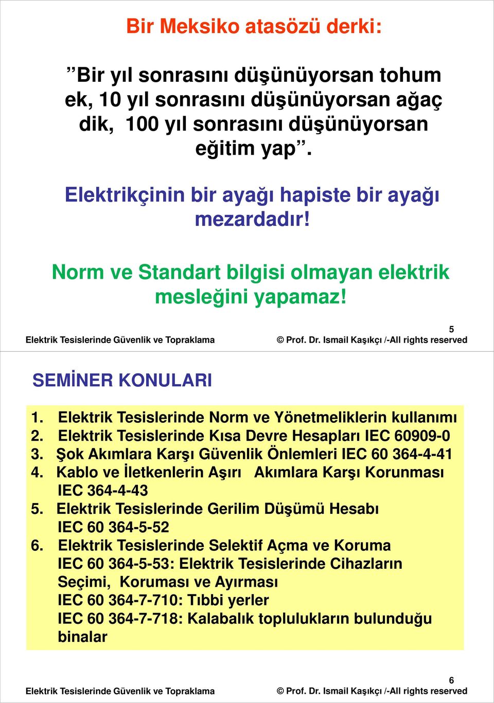 lektrik Tesislerinde Kısa Devre Hesapları C 60909-0 3. Şok Akımlara Karşı Güvenlik Önlemleri C 60 364-4-41 4. Kablo ve İletkenlerin Aşırı Akımlara Karşı Korunması C 364-4-43 5.