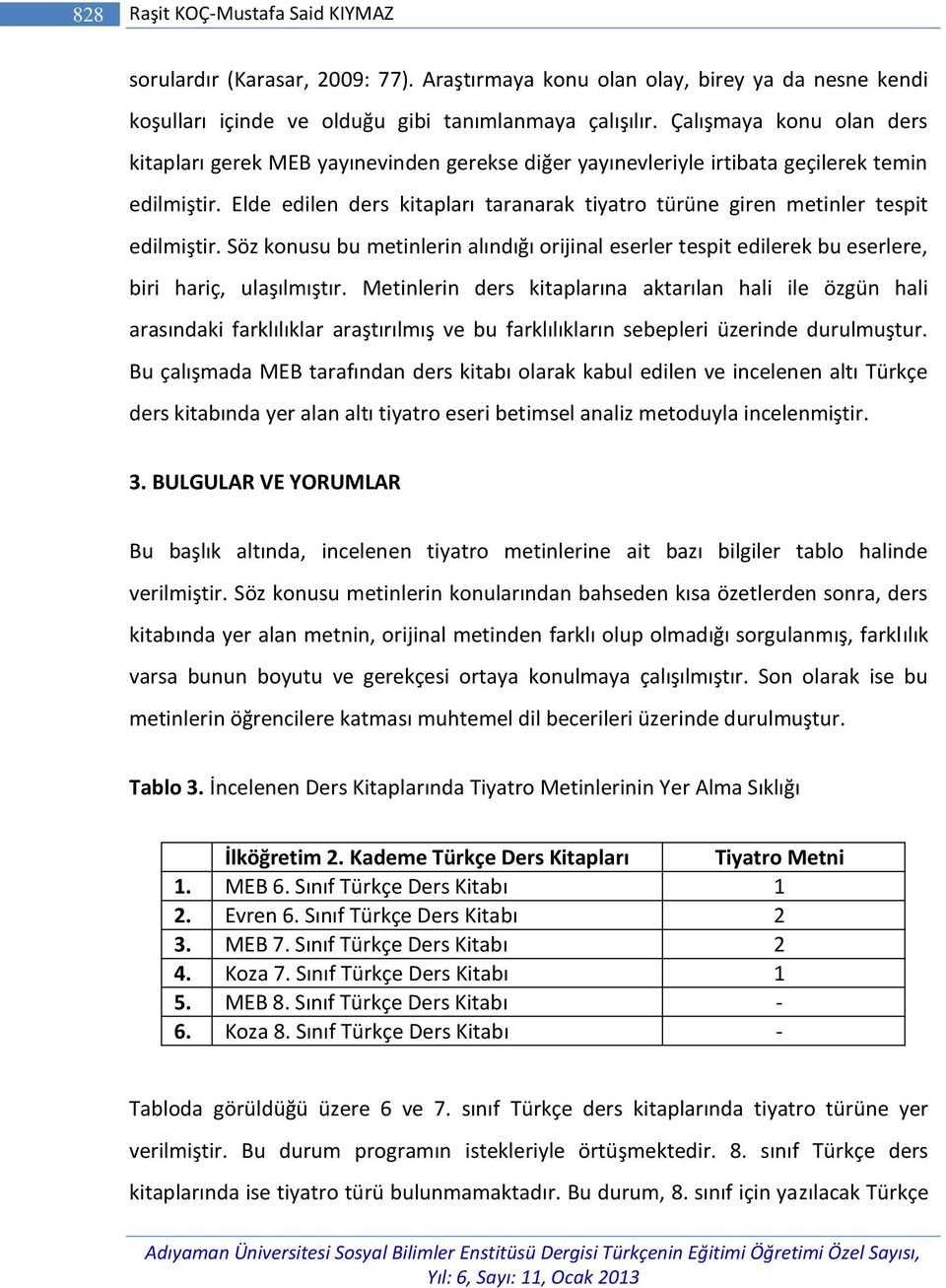 Elde edilen ders kitapları taranarak tiyatro türüne giren metinler tespit edilmiştir. Söz konusu bu metinlerin alındığı orijinal eserler tespit edilerek bu eserlere, biri hariç, ulaşılmıştır.