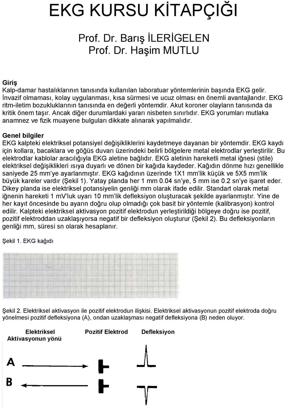 Akut koroner olayların tanısında da kritik önem taşır. Ancak diğer durumlardaki yararı nisbeten sınırlıdır. EKG yorumları mutlaka anamnez ve fizik muayene bulguları dikkate alınarak yapılmalıdır.