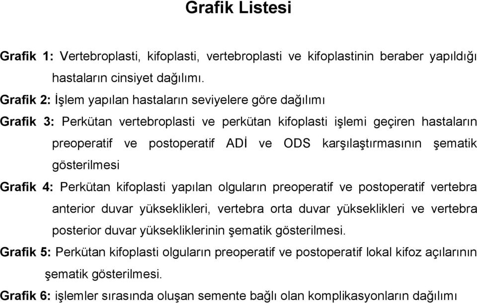 karşılaştırmasının şematik gösterilmesi Grafik 4: Perkütan kifoplasti yapılan olguların preoperatif ve postoperatif vertebra anterior duvar yükseklikleri, vertebra orta duvar yükseklikleri ve