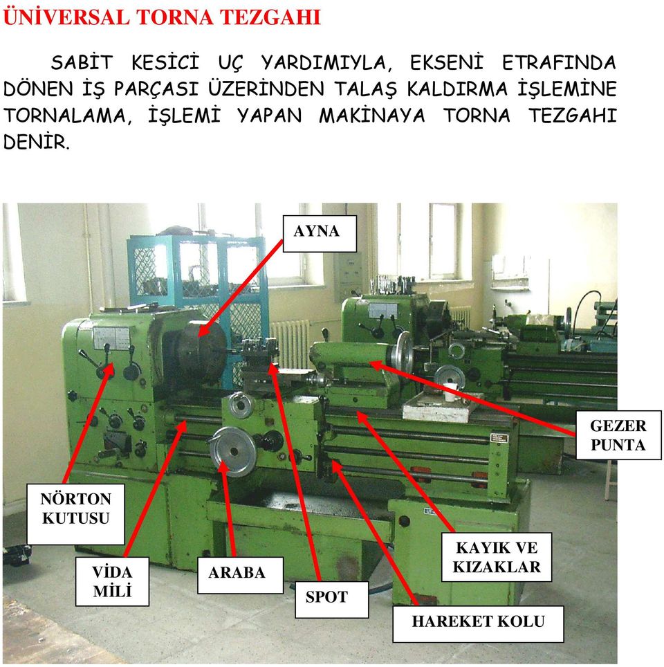 TORNALAMA, ĐŞLEMĐ YAPAN MAKĐNAYA TORNA TEZGAHI DENĐR.