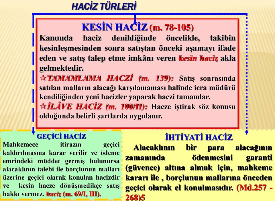 139): Satış sonrasında satılan malların alacağı karşılamaması halinde icra müdürü kendiliğinden yeni hacizler yaparak haczi tamamlar. İLÂVE HACİZ (m.