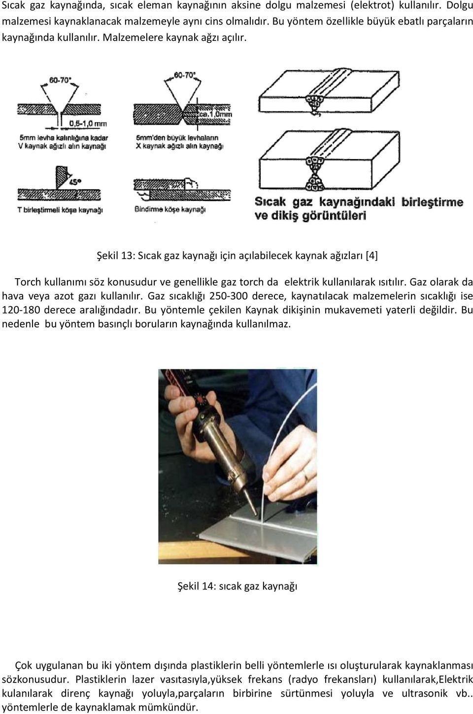 Şekil 13: Sıcak gaz kaynağı için açılabilecek kaynak ağızları [4] Torch kullanımı söz konusudur ve genellikle gaz torch da elektrik kullanılarak ısıtılır. Gaz olarak da hava veya azot gazı kullanılır.