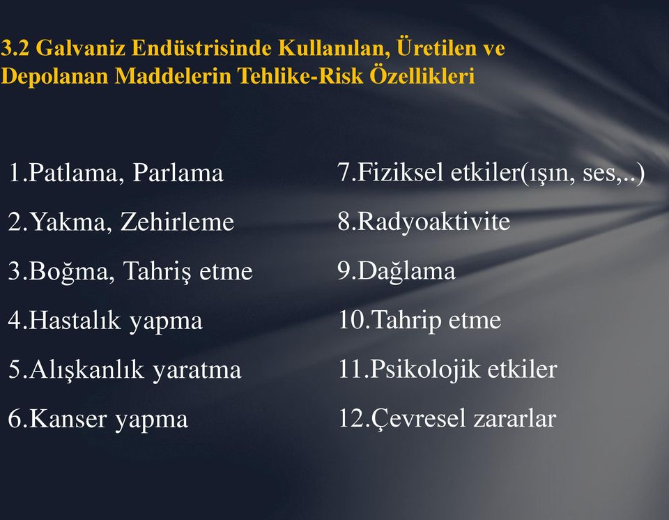 Boğma, Tahriş etme 4.Hastalık yapma 5.Alışkanlık yaratma 6.Kanser yapma 7.