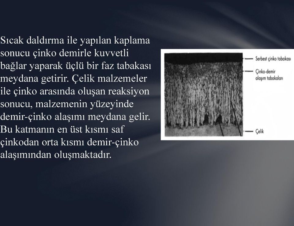 Çelik malzemeler ile çinko arasında oluşan reaksiyon sonucu, malzemenin