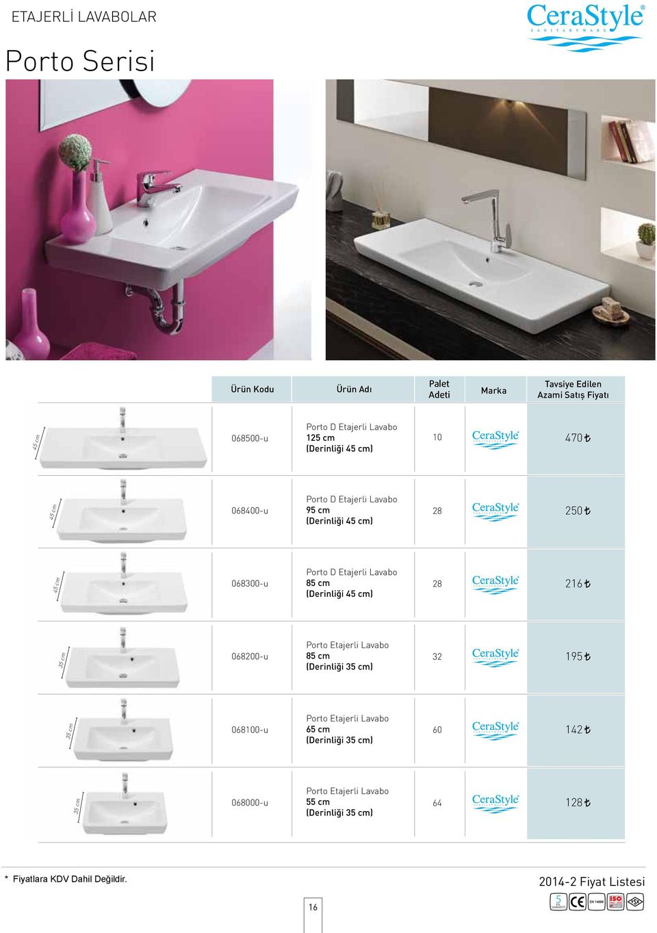 Lavabo 85 cm (Derinliği 45 cm) 28 216 35 cm 068200-u Porto Etajerli Lavabo 85 cm (Derinliği 35 cm) 32 195 35 cm