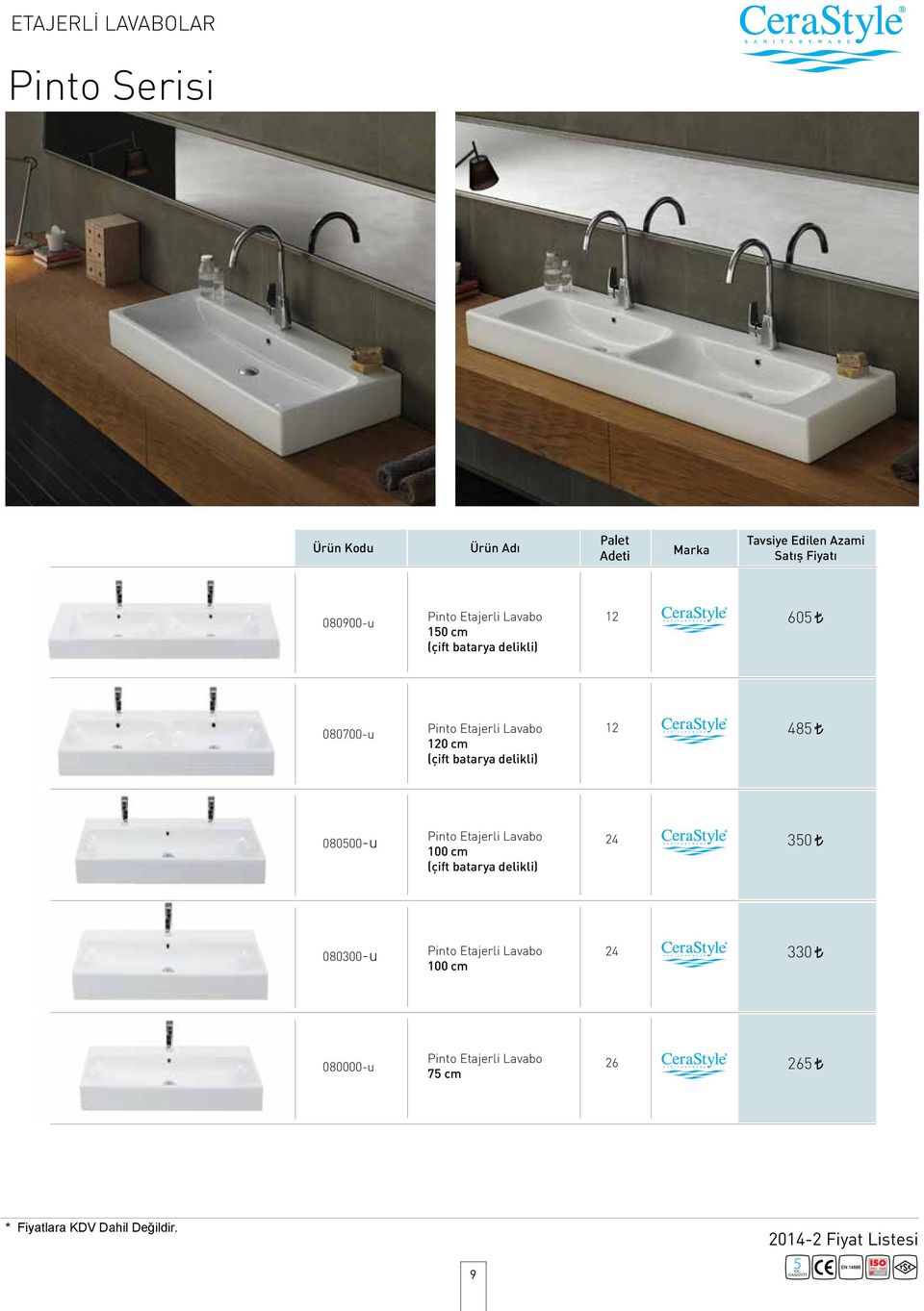 (çift batarya delikli) 12 485 080500-u Pinto Etajerli Lavabo 100 cm (çift batarya delikli)