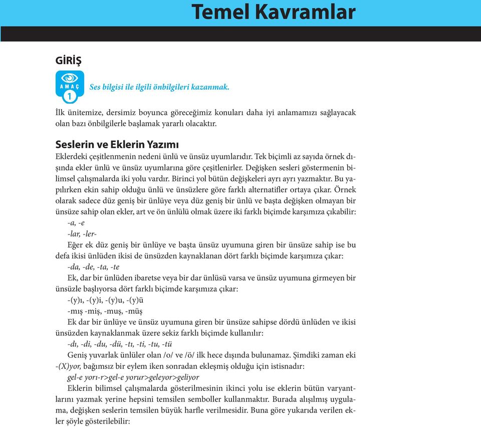 Seslerin ve Eklerin Yazımı Eklerdeki çeşitlenmenin nedeni ünlü ve ünsüz uyumlarıdır. Tek biçimli az sayıda örnek dışında ekler ünlü ve ünsüz uyumlarına göre çeşitlenirler.