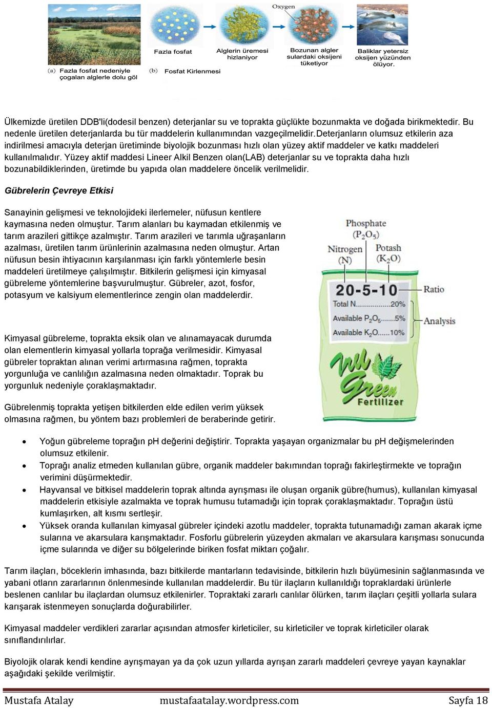 Yüzey aktif maddesi Lineer Alkil Benzen olan(lab) deterjanlar su ve toprakta daha hızlı bozunabildiklerinden, üretimde bu yapıda olan maddelere öncelik verilmelidir.