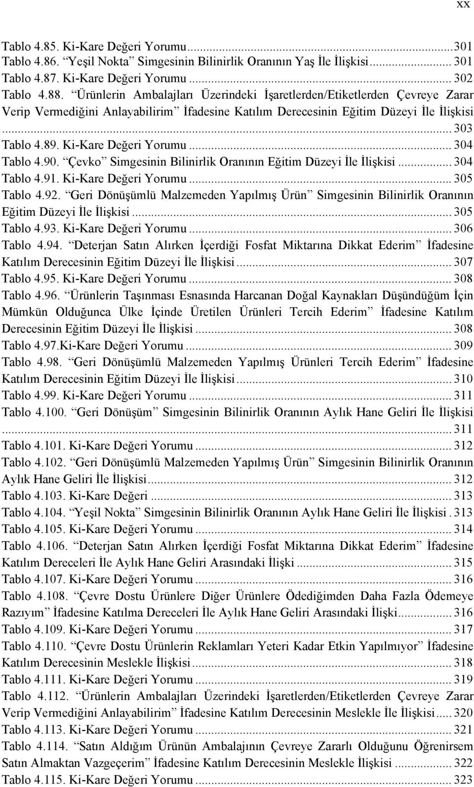 Ki-Kare Değeri Yorumu... 304 Tablo 4.90. Çevko Simgesinin Bilinirlik Oranının Eğitim Düzeyi İle İlişkisi... 304 Tablo 4.91. Ki-Kare Değeri Yorumu... 305 Tablo 4.92.