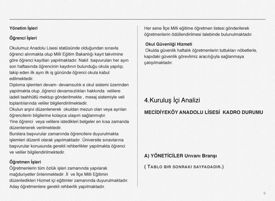 Diploma işlemleri devam- devamsızlık e okul sistemi üzerinden yapılmakta olup,öğrenci devamsızlıkları hakkında velilere iadeli taahhütlü mektup gönderilmekte, mesaj sistemiyle veli toplantılarında