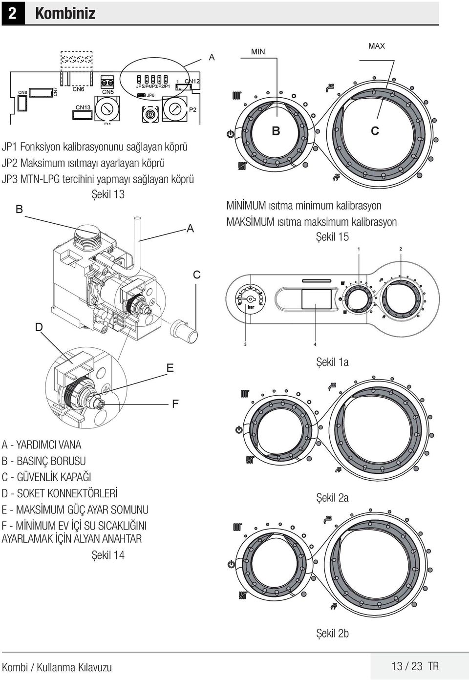 kalibrasyon Şekil 15 1 C 2 C D 3 4 E Şekil 1a F A - YARDIMCI VANA B - BASINÇ BORUSU C - GÜVENLİK KAPAĞI D - SOKET KONNEKTÖRLERİ E -