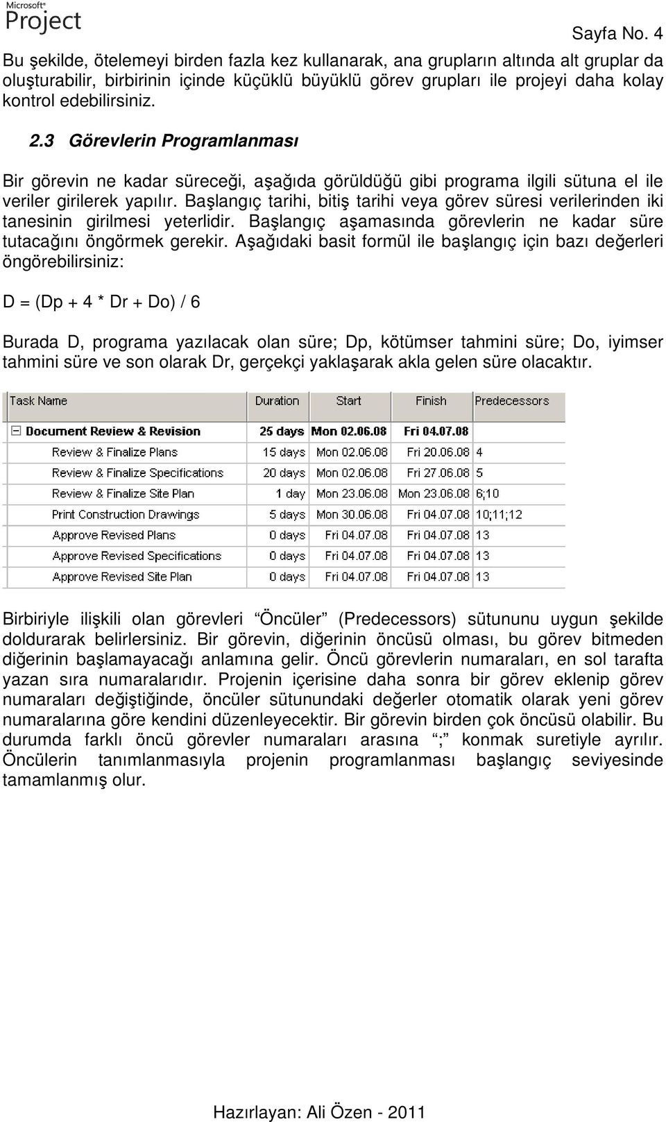 2.3 Görevlerin Programlanması Bir görevin ne kadar süreceği, aşağıda görüldüğü gibi programa ilgili sütuna el ile veriler girilerek yapılır.